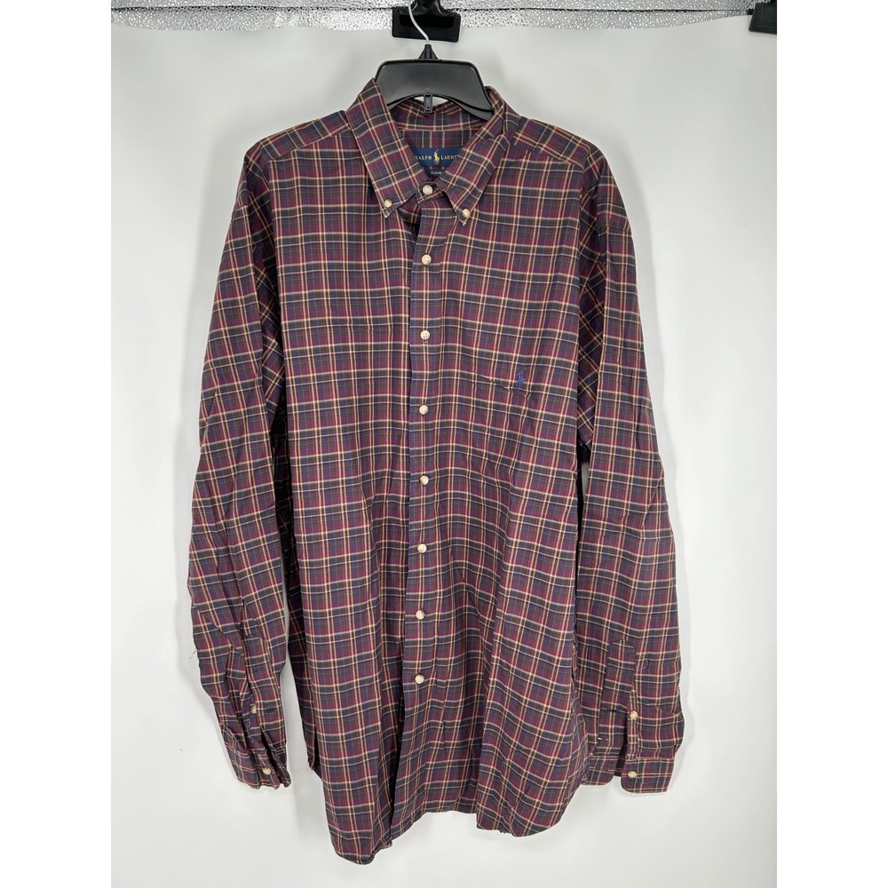 Polo Ralph Lauren Shirt Men's XLT Red Plaid Classic Fit Collared Button Down